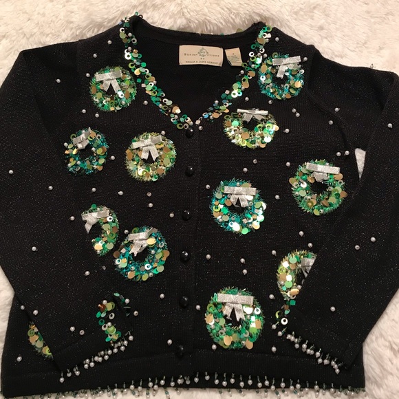 Christmas Wreath Cardigan Sweater - Vintage- Sz Sm - Picture 3 of 9